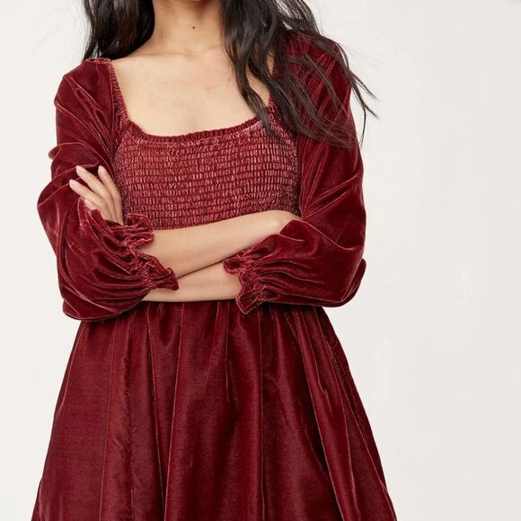 NWTGS Free People Daphne Velvet Mini Dress with Corset Back in Roan Rouge - Picture 3 of 13